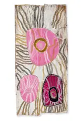 Baratjala by Noŋgirrŋa Marawili, 2018, natural earth pigments and printer ink on eucalyptus bark, sold Mar 2023