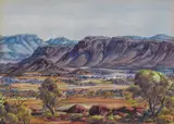 Ranges Near Jay Creek by Albert Namatjira, c.1950s, watercolour on paper, sold Mar 2023