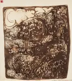 Garden by Brett Whiteley, 1975, brush and sepia ink on paper, sold Dec 2022