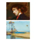 Portrait Of Eileen (Verso: Coastal Landscape) by Tom Roberts, c.1892, oil on wood panel (double–sided), sold Dec 2022