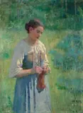 Une Tricoteuse (A Knitter) by Iso Rae, c.1909, oil on canvas, sold Dec 2022