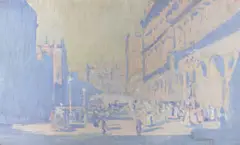 THE BUSTLE OF LIFE (also known as MARTIN PLACE, SYDNEY) by Elioth Gruner, 1914, oil on wood panel, sold Dec 2022