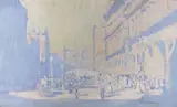 THE BUSTLE OF LIFE (also known as MARTIN PLACE, SYDNEY) by Elioth Gruner, 1914, oil on wood panel, sold Dec 2022