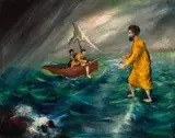 CHRIST WALKING ON THE WATER, c.1947 – 48 by Arthur Boyd, oil on composition board, sold Dec 2022