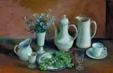 Untitled (Still Life With Daisies And Grapes) by Margaret Olley, 1979, oil on composition board, sold Dec 2022