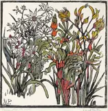 Kangaroo Paw Etc by Margaret Preston, c.1930s, hand coloured woodcut print, sold Dec 2022