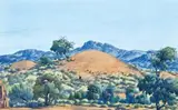 Sand Hill Boundary by Albert Namatjira, c.1950s, watercolour on paper on card, sold Dec 2022