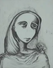 Woman And Rose by Joy Hester, 1957, charcoal on paper on cardboard, offered Dec 2022