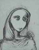 Woman And Rose by Joy Hester, 1957, charcoal on paper on cardboard, offered Dec 2022