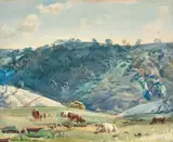 The Shadowed Hill by Hans Heysen, 1936, watercolour on paper, sold Dec 2022