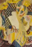 Untitled (Seated Female Figure With Long Yellow Hair) by Ludwig Hirschfeld-Mack, 1921 - 22, oil on canvas, sold Dec 2022