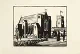 Geelong Grammar School Chapel, From The Rear by Ludwig Hirschfeld-Mack, 1943, woodcut on paper, sold Dec 2022