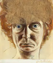 Self Portrait by Brett Whiteley, 1977, oil and hair on canvas, sold Sep 2022