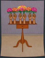Posies by John Brack, 1990, oil on canvas, sold Sep 2022