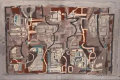 Gamelan by Ian Fairweather, 1958, synthetic polymer paint and gouache on four sheets of cardboard on hardboard, sold Sep 2022