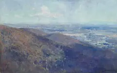 Melbourne From Sassafras by Arthur Streeton, 1921, oil on canvas, sold Sep 2022