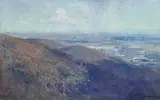 Melbourne From Sassafras by Arthur Streeton, 1921, oil on canvas, sold Sep 2022