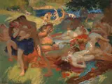 Bacchanale (Bacchanal) by Rupert Bunny, c.1910, oil on canvas on composition board, sold Sep 2022