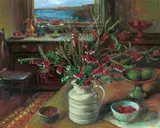 Bush Fuschias by Margaret Olley, c.1990, oil on composition board, sold Sep 2022