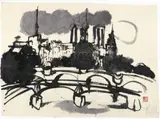 Footbridge And Pont Neuf by Brett Whiteley, 1989, brush and ink on rice paper, sold Sep 2022