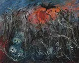 Lovers And Crows by Arthur Boyd, c.1966, oil on composition board, sold Sep 2022