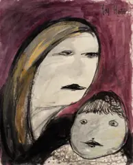 Mother And Child by Joy Hester, c.1950s, watercolour, ink and gouache on card, sold Sep 2022