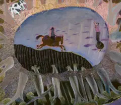 Sunset Encounter by William Robinson, c.1988, oil on canvas, sold Sep 2022