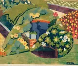 Corner Of The Garden by Dorrit Black, c.1936, colour linocut on paper, sold Sep 2022
