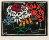 Sturt’S Desert Pea by Margaret Preston, 1925, hand–coloured woodcut, sold Sep 2022