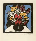 Australian Flowers by Margaret Preston, 1927, hand coloured woodcut, sold Sep 2022