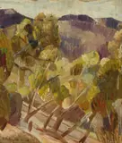 Landscape by Grace Cossington Smith, c.1940, oil on card on composition board, offered Sep 2022