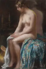 Seated Nude by Janet Agnes Cumbrae Stewart, 1927, pastel on paper, sold Sep 2022