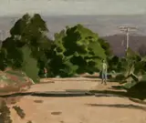 The Road To Monbulk by Max Meldrum, 1933, oil on compressed card, sold Sep 2022