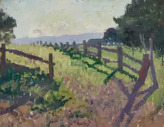 Field by Elioth Gruner, 1917, oil on canvas on compressed card, sold Jul 2022