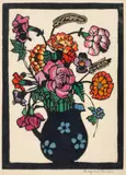 Flowers In Jug by Margaret Preston, c.1929, hand-coloured woodcut, sold Jul 2022