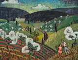 Tuscan Landscape (Verso: Siena) by Eveline Winifred Syme, c.1930, oil on canvas, sold Jul 2022