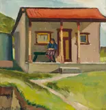 Farmhouse, Mt Torrens by Dorrit Black, c.1945, oil on canvas on compressed card, sold Jul 2022