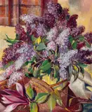 Purple Still Life by Freda Robertshaw, c.1940, oil on composition board, sold Jul 2022