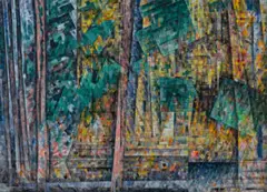 TREES IN QUARRY, c.1952 – 56 by Godfrey Miller, oil, pen and ink on canvas, sold Jul 2022