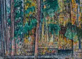 TREES IN QUARRY, c.1952 – 56 by Godfrey Miller, oil, pen and ink on canvas, sold Jul 2022