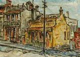 East Melbourne Hillside, Steep Street by Danila Vassilieff, c.1930s, oil on canvas, sold Jul 2022