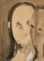 Faces by Joy Hester, c.1948, from THE LOVERS series ink and pastel on paper, sold Jul 2022