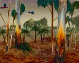 Parrots In Bush by Albert Tucker, c.1973, oil on board, sold Jul 2022