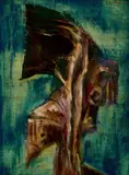 Antipodean Head (Intruder) by Albert Tucker, 1962, oil on composition board, sold Jul 2022