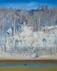 Shoalhaven Riverbanks And Large Stones by Arthur Boyd, 1981, oil on canvas, sold Jul 2022