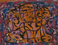 Three Faces by Ian Fairweather, c.1965, synthetic polymer paint and gouache on plywood on board, sold Jul 2022