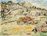 Cattle In Landscape by Danila Vassilieff, c.1938, oil on plywood, sold Jul 2022