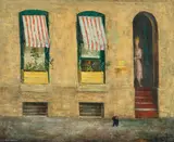 A Woman In The Doorway Of No. 171 by Sali Herman, 1949, oil on canvas, sold Jul 2022