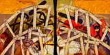 The Bridge by Leonard French, 1983, enamel on hessian on composition board, offered Jul 2022