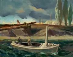 Threatening Weather by Rick Amor, 1997, oil on canvas, sold Jul 2022